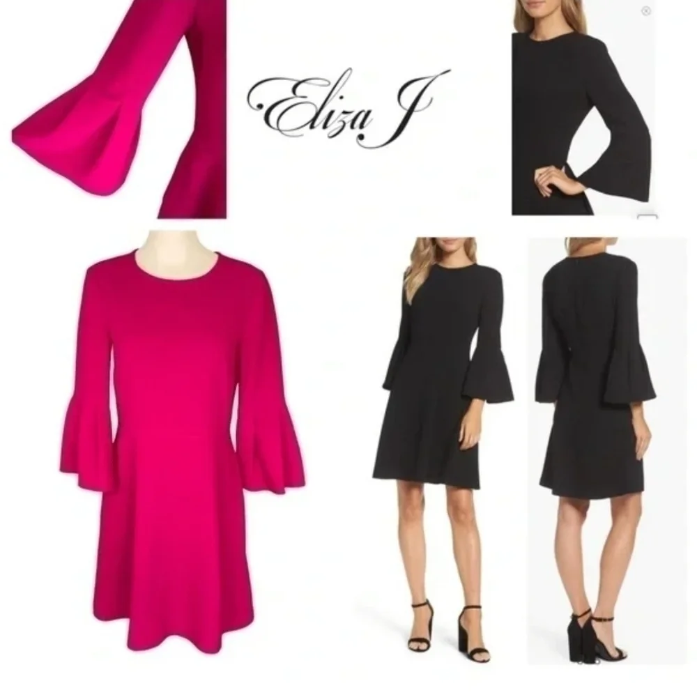 Eliza J |Womens Fuschia Bright Pink Midi Dress Flare Sleeves Fun & Flirty Sz.4 - Picture 3 of 9